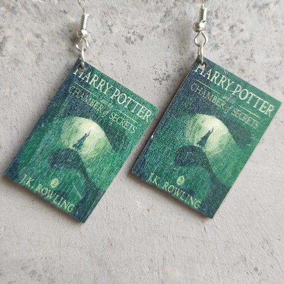 chichigems Jewelry - Book Worm Harry Potter and the Chamber of Secrets Wood Book Earrings NEW